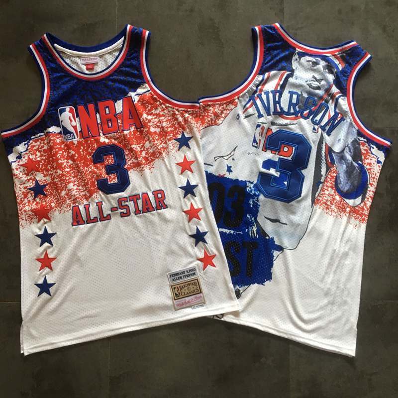 Men 2019 NBA Nike ALL Star Philadelphia 76ers #3 Iverson white Mitchell Ness jersey